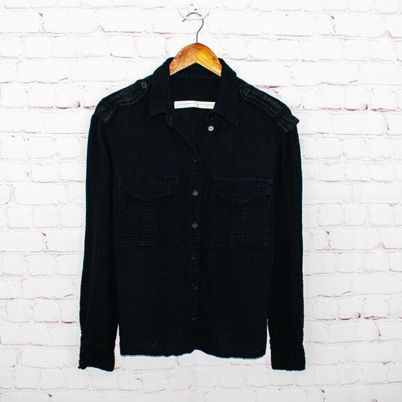 Raquel Allegra Gauze Cotton Button up Shirt  Black Size 1 - Picture 6 of 10
